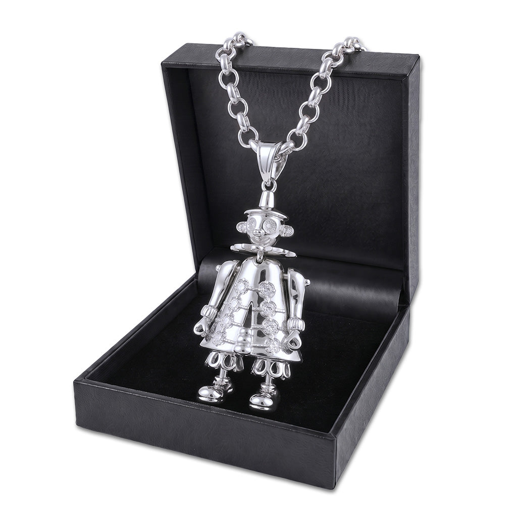 Silver Clown Pendant Necklace 24inches