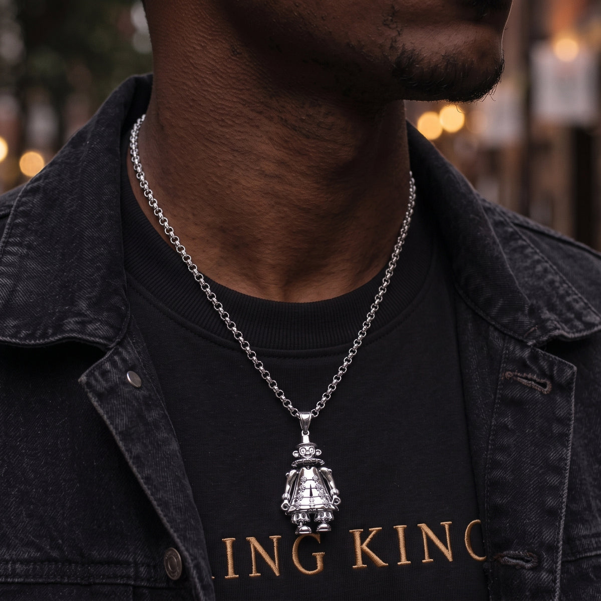 Silver Clown Pendant Necklace 24inches