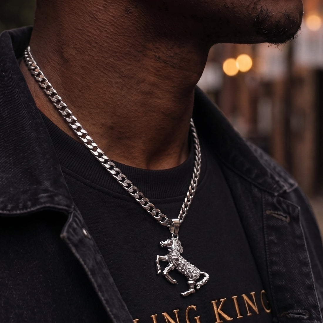 Silver Horse Pendant Necklace 24inches
