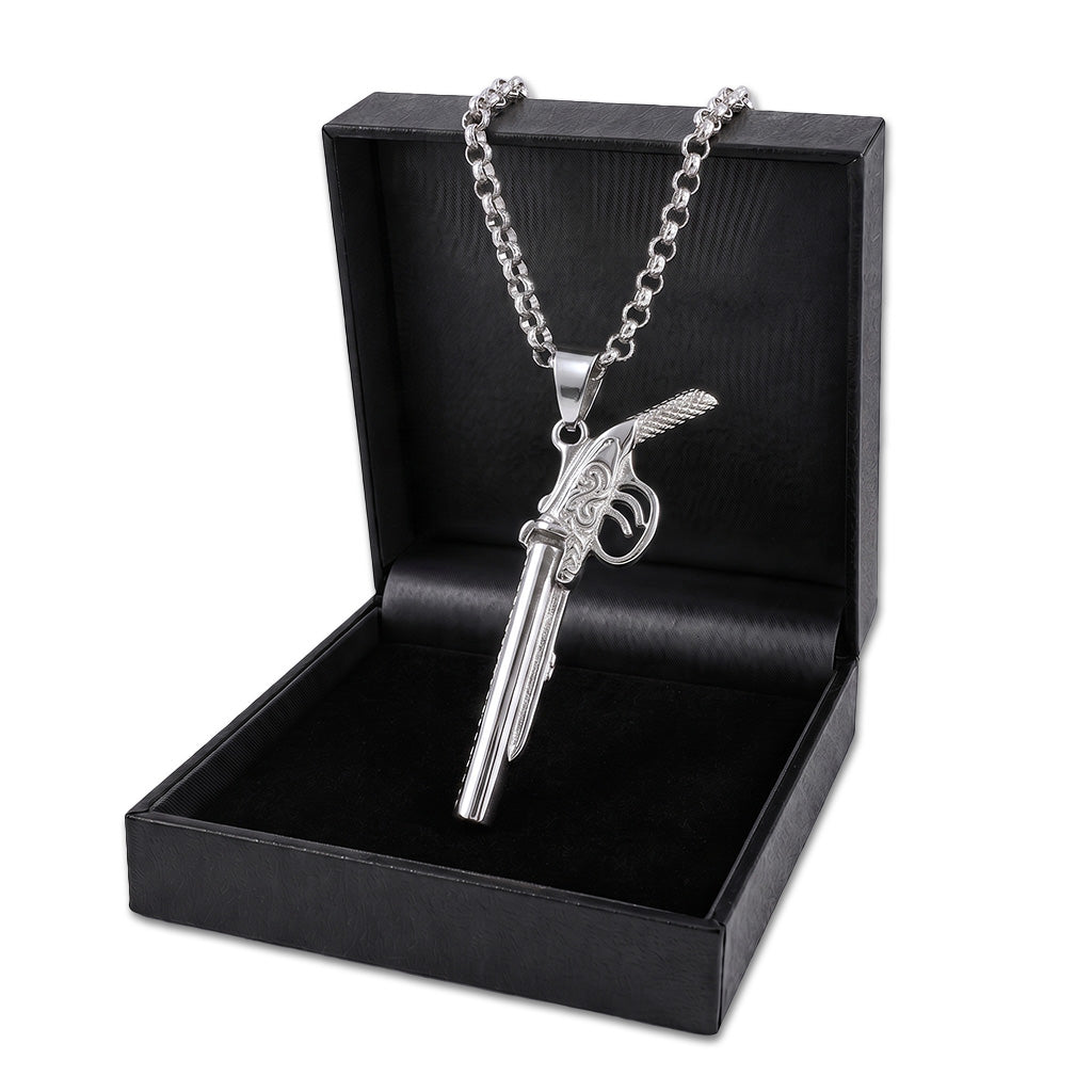 Silver Filled Bonded Double Barrel Shotgun Pendant  24 Inch