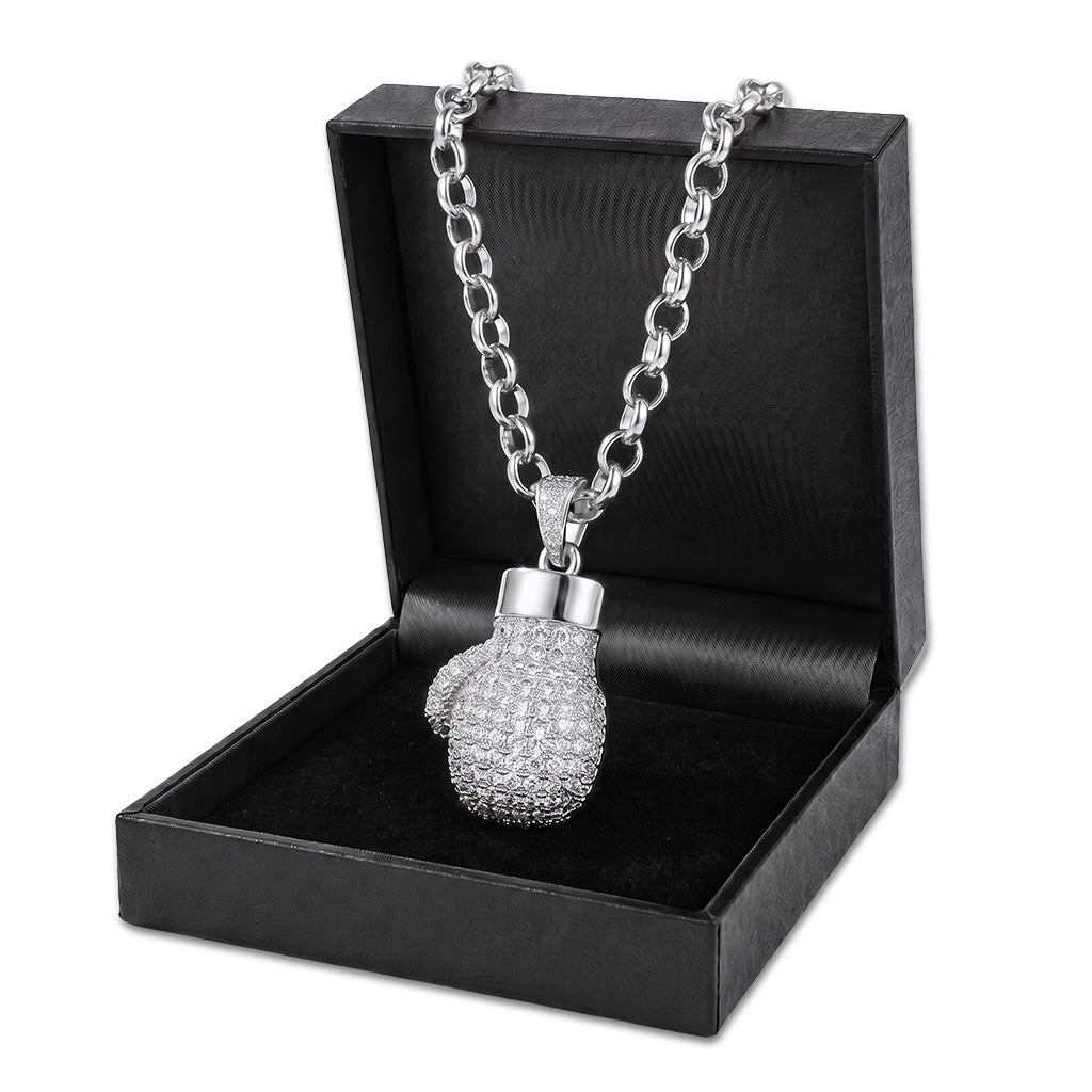Silver Boxing Glove Pendant Necklace 22 inches