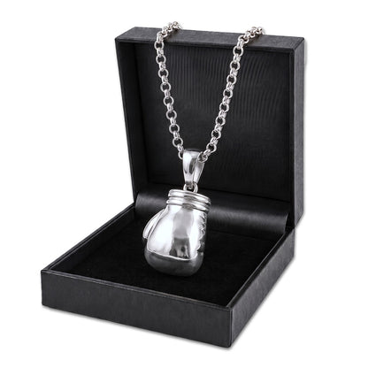 Silver Large Boxing Glove Pendant Necklace 24 Inches 7mm Belcher Chain 77g Statement Jewellery