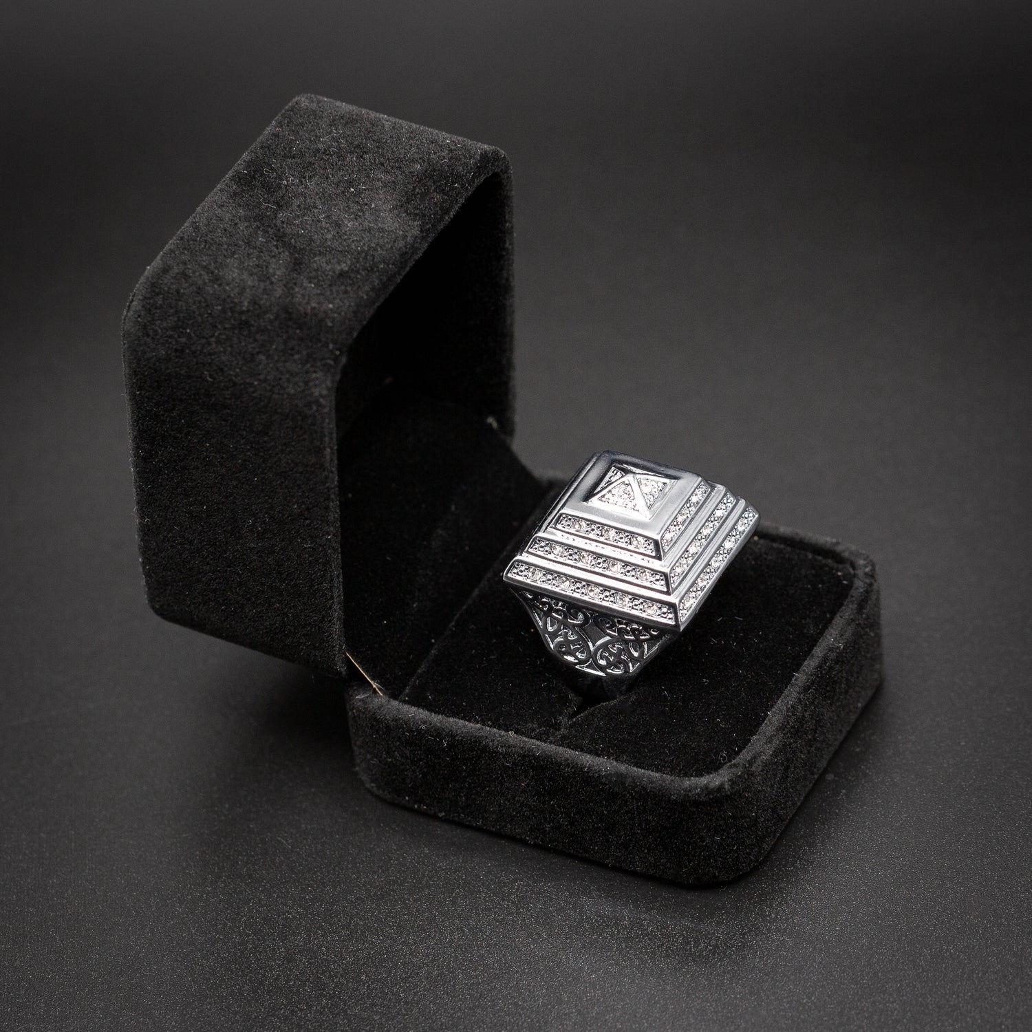 Premium XXL Silver Pyramid Adjustable Ring with Stones