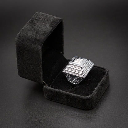Premium XXL Silver Pyramid Adjustable Ring with Stones