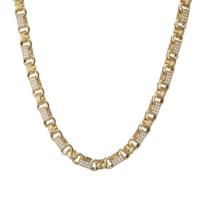 Big Gold Gypsy Link Chain, 13mm Wide, 30 Inch Necklace with Stones