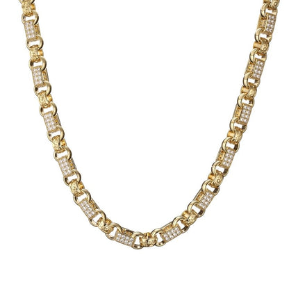 Big Gold Gypsy Link Chain, 13mm Wide, 30 Inch Necklace with Stones