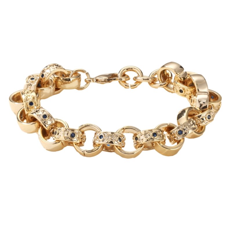 9mm Gold Crystal Pattern Belcher Bracelet with Blue Stones For Kids