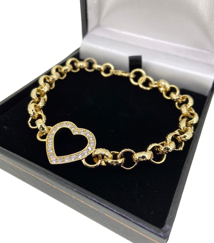 Luxury Gold Kids Open Heart Belcher Bracelet With Crystals