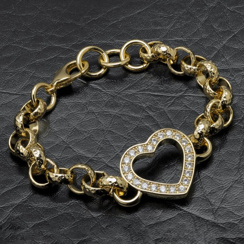 Luxury Gold Kids Open Heart Belcher Bracelet With Crystals