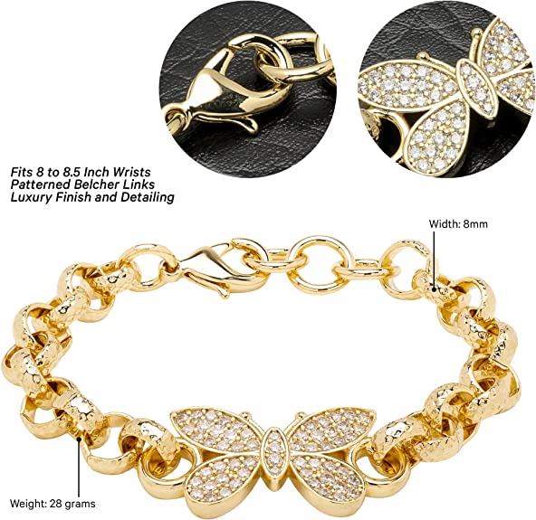 Luxury Gold 8 inch Kids Butterfly Belcher Bracelet With Crystals