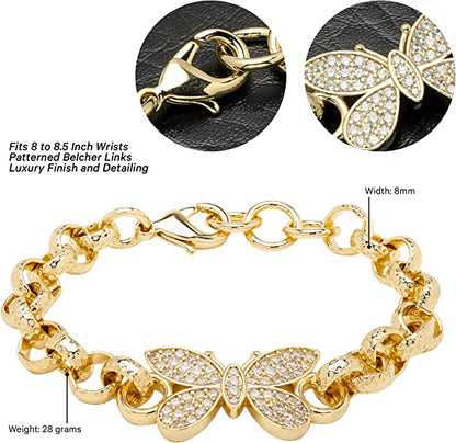 Luxury Gold 8 inch Kids Butterfly Belcher Bracelet With Crystals