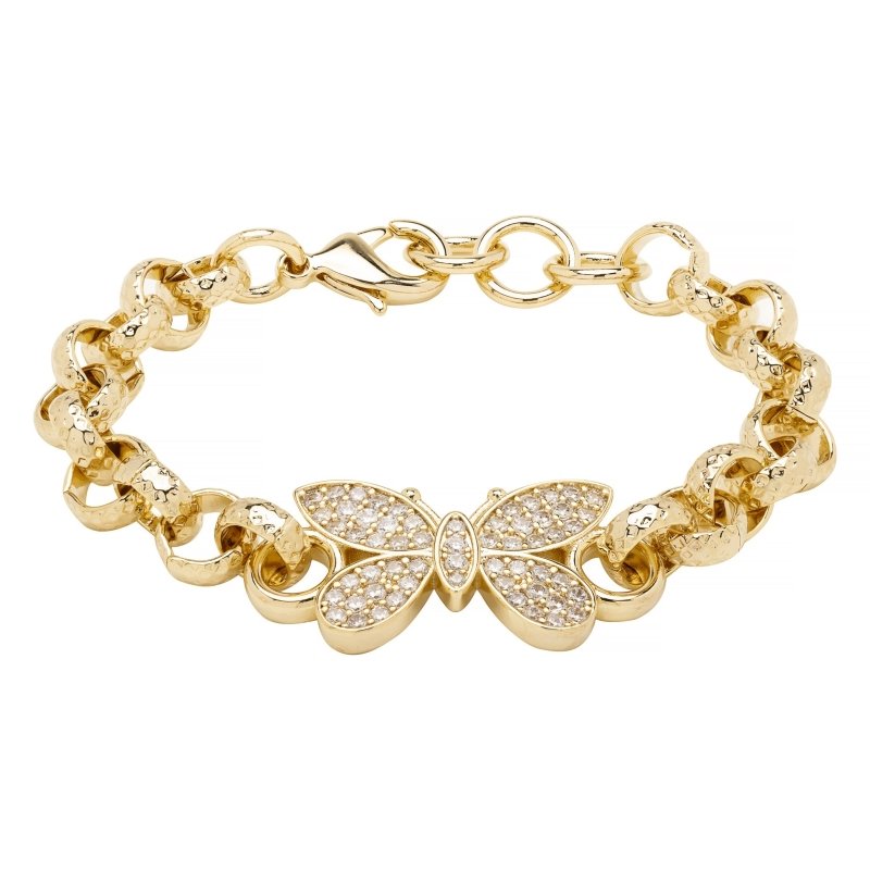 Luxury Gold 8 inch Kids Butterfly Belcher Bracelet With Crystals