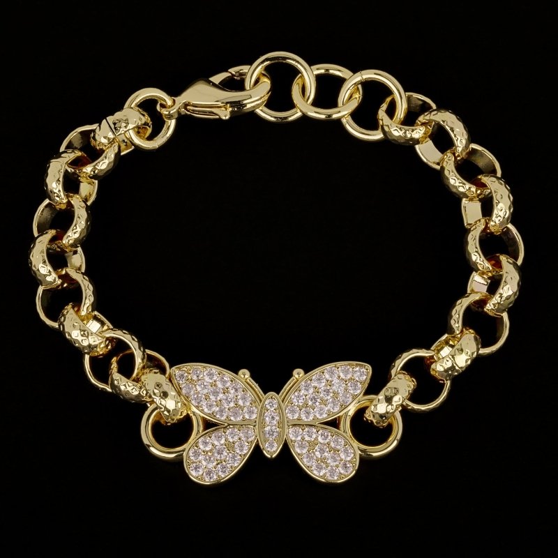 Luxury Gold 8 inch Kids Butterfly Belcher Bracelet With Crystals