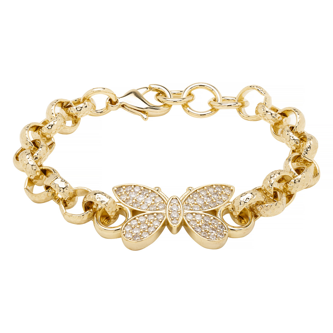 8mm Gold Butterfly Belcher Bracelet Stones 6/6.5 Inch