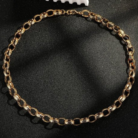 Elegant Gold Patterned Belcher Chain, 10mm Width, 22 Inch Necklace
