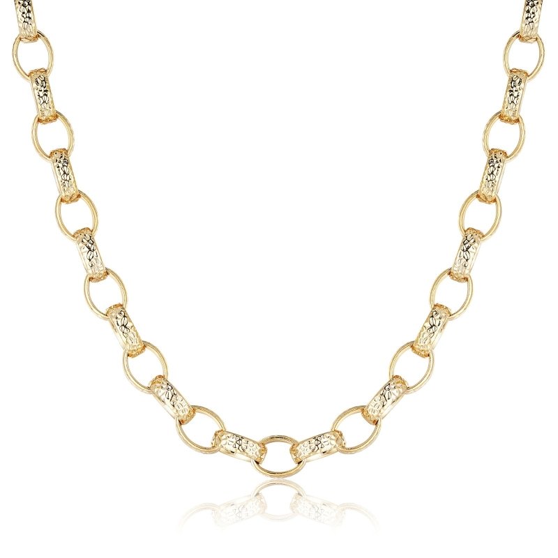 Gold Filled Oval Belcher Chain with Hammered Pattern, 22 Inches, 10mm Width