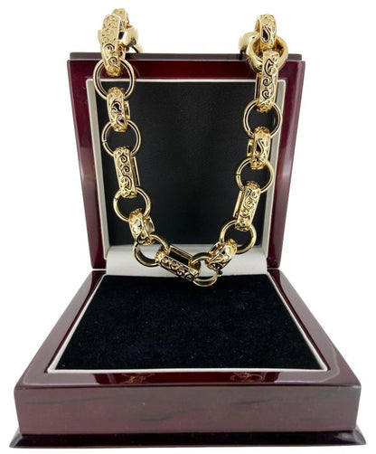 Gold Filled Gypsy Link Belcher Chain, 18mm Wide, 24 Inches, Free Leather Box