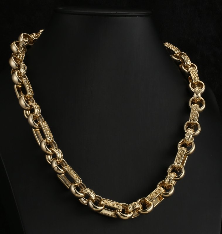 18mm Gold Gypsy Link Belcher Chain, 24 Inches Long with Free Leather Box