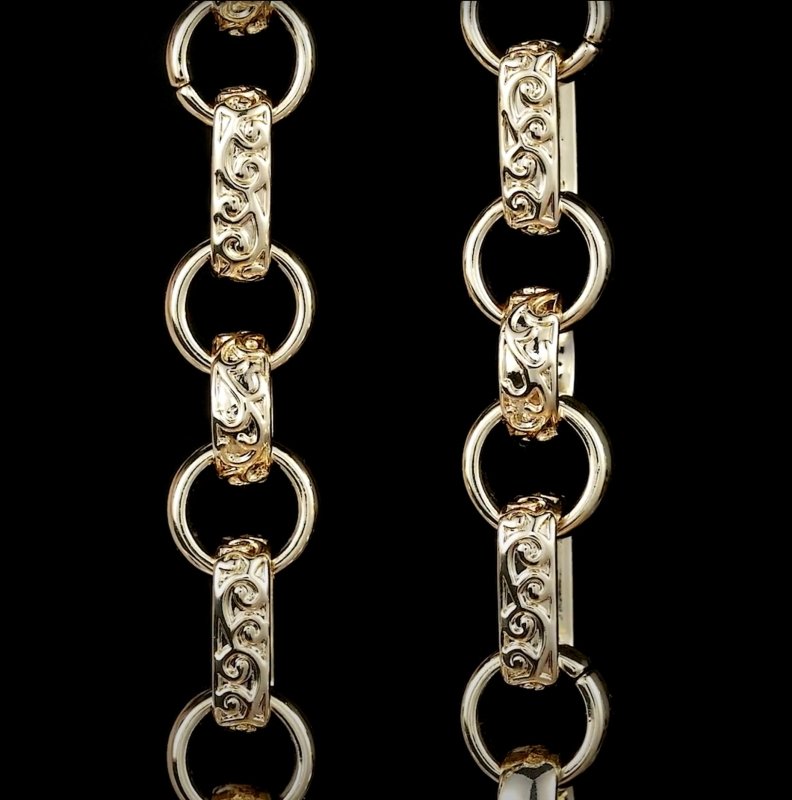 18mm Gold Gypsy Link Belcher Chain, 24 Inches Long with Free Leather Box