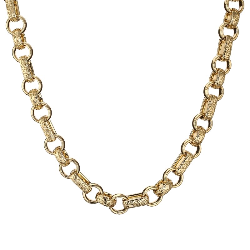 Ornate Gold Gypsy Link Chain, 18mm Width, 24 Inch Necklace