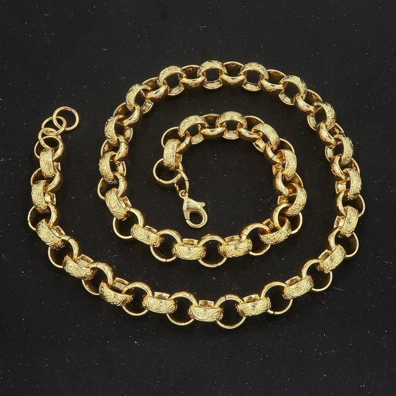 15mm Gold Filled Patterned Belcher Chain, 24 Inches Long, Free Leather Box