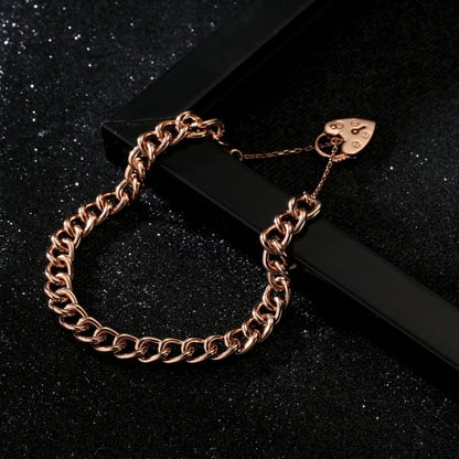 8-Inch Rose Gold Bracelet with Heart Padlock, 7mm Width