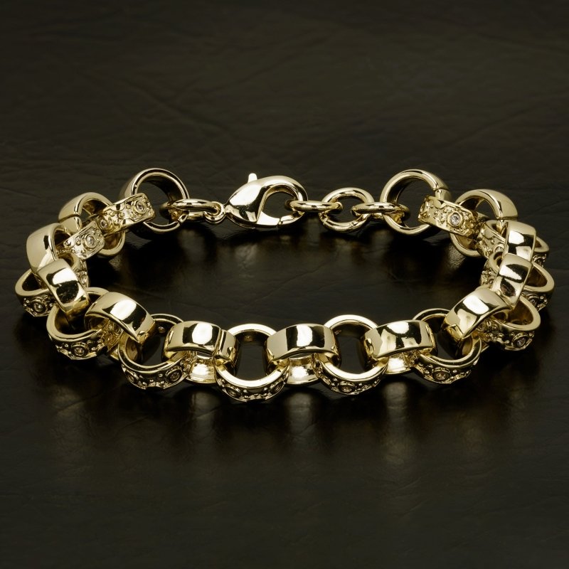 12mm Gold Crystal Pattern Belcher Bracelet Big Links