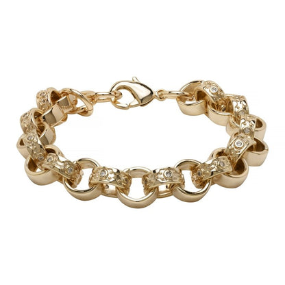 12mm Gold Crystal Pattern Belcher Bracelet Big Links