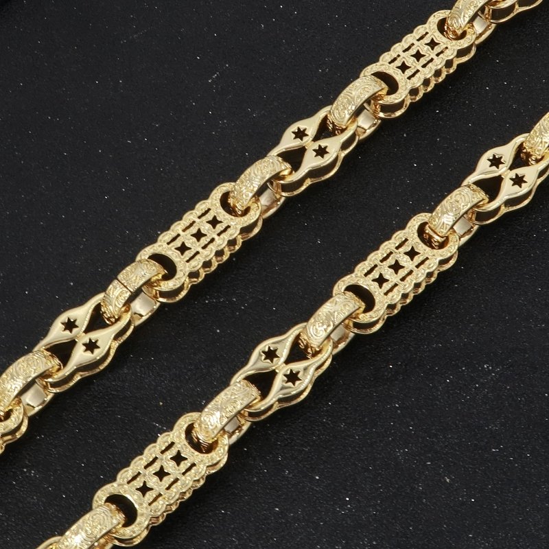 Gold Filled Stars and Bars Chain, 26 Inches Long, 11mm Wide, Free Luxury Box