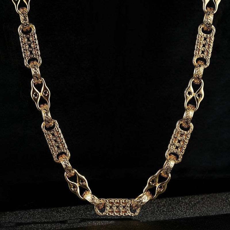 11mm Gold Filled Stars and Bars Chain, 26 Inches Long, Free Luxury Leather Box