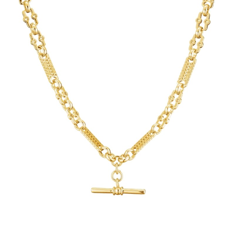 Gold Stars and Bars Chain, 9mm Width, 20 Inch Necklace