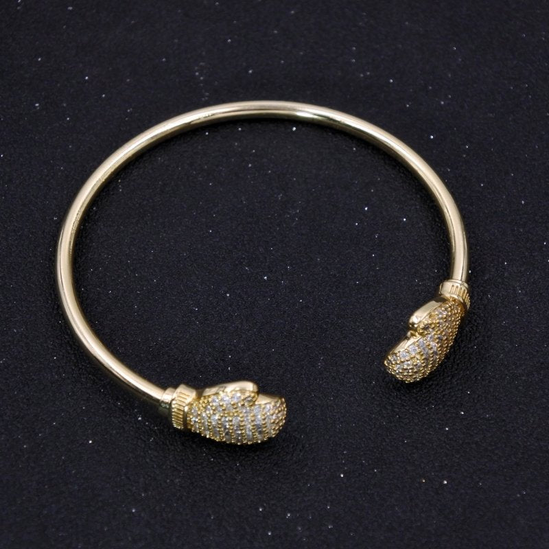 Gold Boxing Glove Torque Bangle / Bracelet with Stones