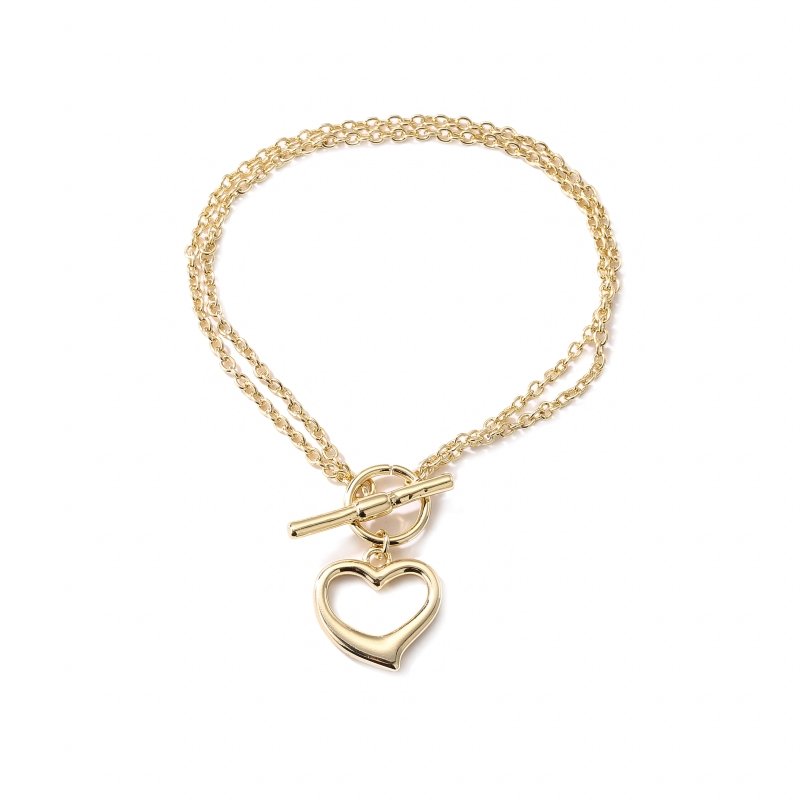 Gold double bracelet with Heart Charm T-Bar