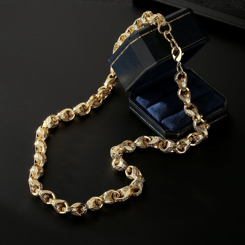 Luxury Gold Filled Tulip Chain, 12mm Wide, 26 Inches, Free Leather Box