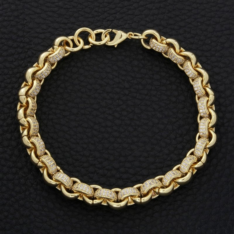 8mm Gold Belcher Bracelet with 750 CZ Stones