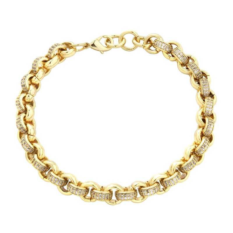 8mm Gold Belcher Bracelet with 750 CZ Stones