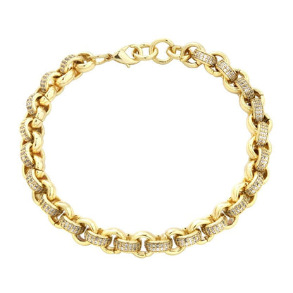 8mm Gold Belcher Bracelet with 750 CZ Stones