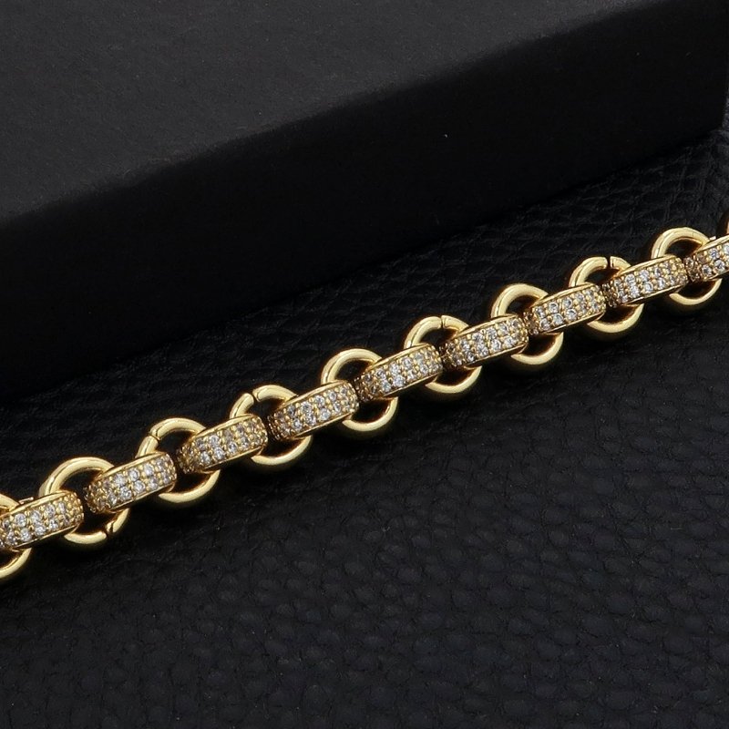 8mm Gold Belcher Bracelet with 750 CZ Stones