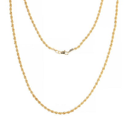 Small Gold Rope Chain, 3mm Width, 18 Inch and 22 Inch Options