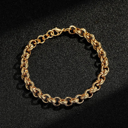 Luxury Gold 8.5mm Lined Pattern Belcher Chain and Bracelet Set (22 &amp; 8 Inches)