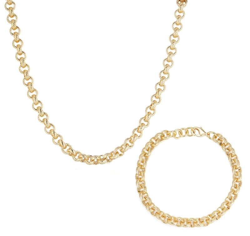 Luxury Gold 8.5mm Lined Pattern Belcher Chain and Bracelet Set (22 &amp; 8 Inches)