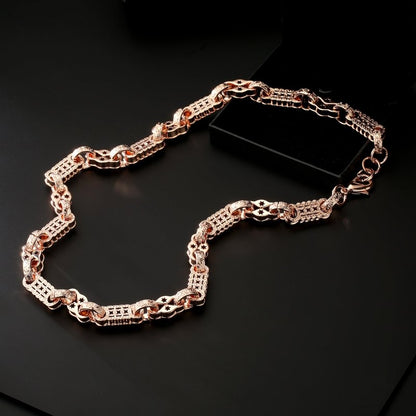 Rose Gold Stars and Bars Chain, 11mm Width, 26 Inch Necklace