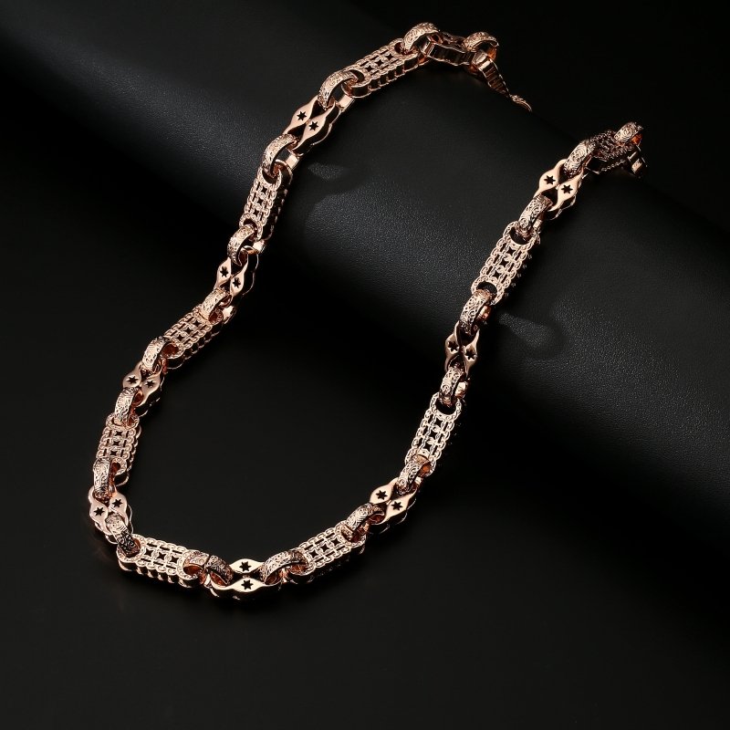 11mm Rose Gold Filled Stars and Bars Chain, 26 Inches Long with Free Leather Box