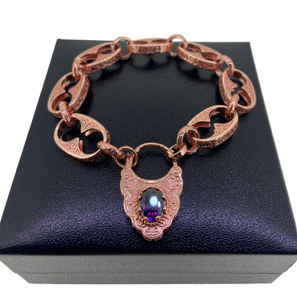 Rose Gold Button Belcher Bracelet With Vintage Padlock