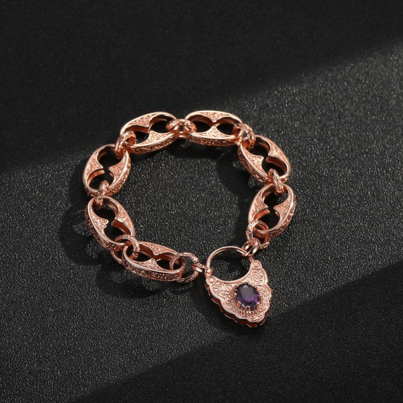 Rose Gold Button Belcher Bracelet With Vintage Padlock