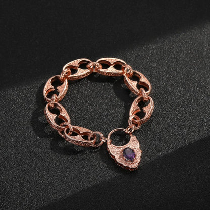 Rose Gold Button Belcher Bracelet With Vintage Padlock