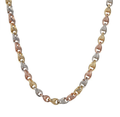 Gold, Rose Gold, and Silver Tri Colour Tulip Chain, 12mm Wide, 26 Inches