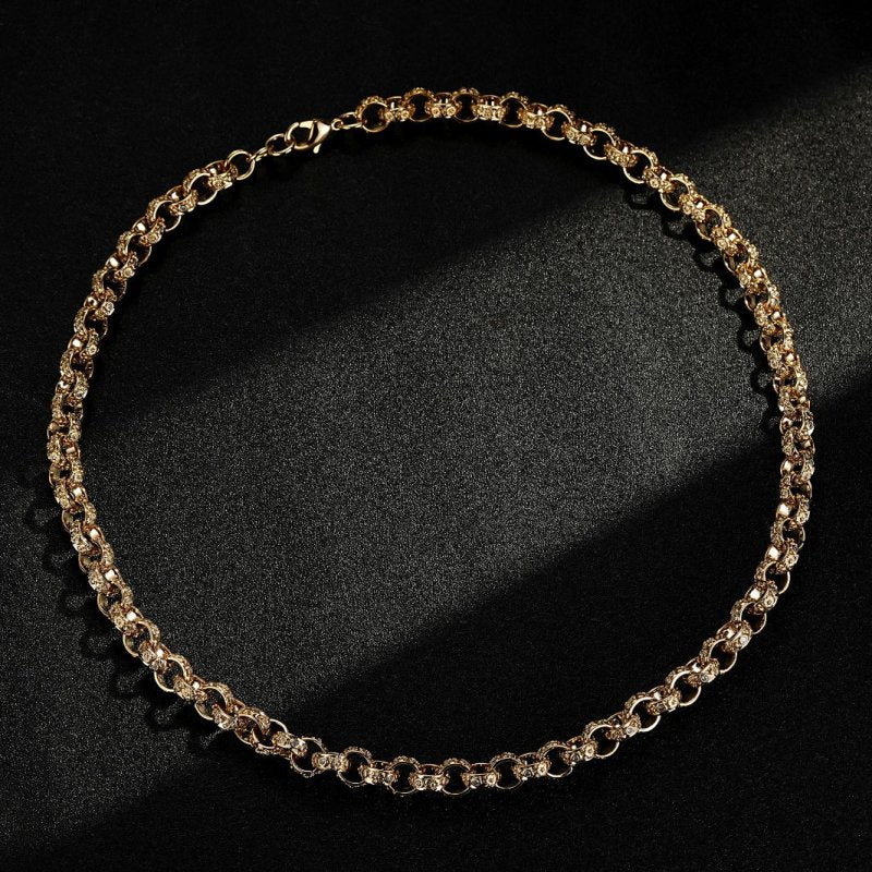 12mm Gold Filled Belcher Chain with Crystal and Flower Pattern, 26 Inches Long