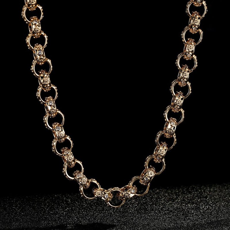 Gold Patterned Belcher Chain, 12mm Width, 26 Inch Necklace