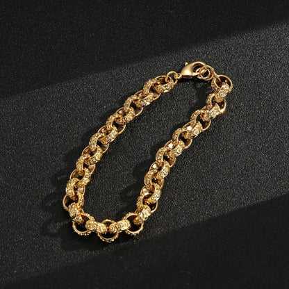 9-inch gold flower pattern Belcher bracelet, 12mm wide, 52 grams, gold-filled finish.